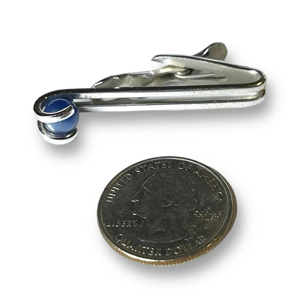 Hickok Vintage Silver Tone Faux Moonstone Tie Clip